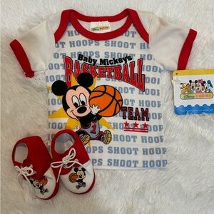 Vintage Disney 1995 Basket Ball Mickey Tee With Matching Shoes Newborn